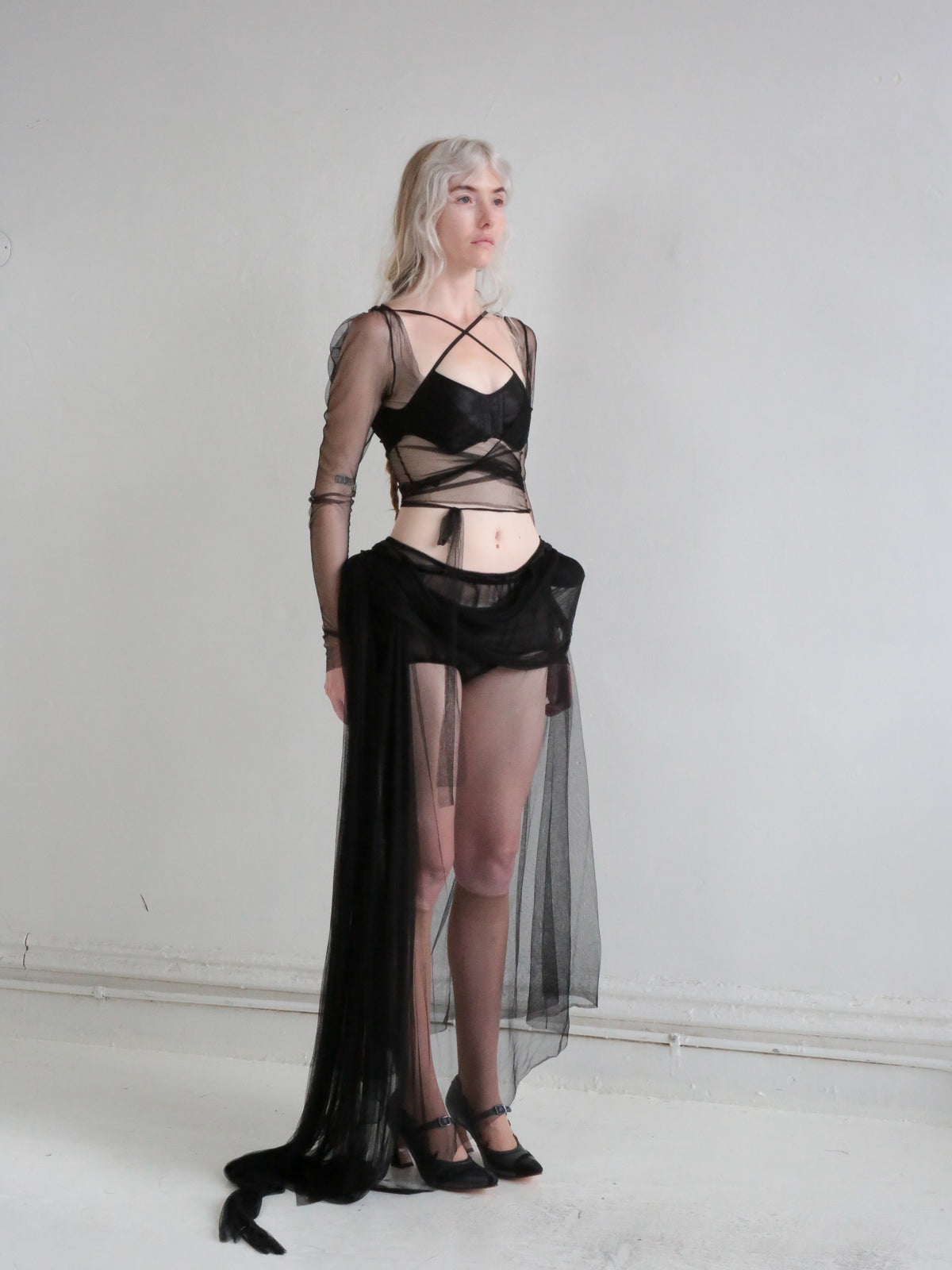 BALLET WRAP TOP black mesh