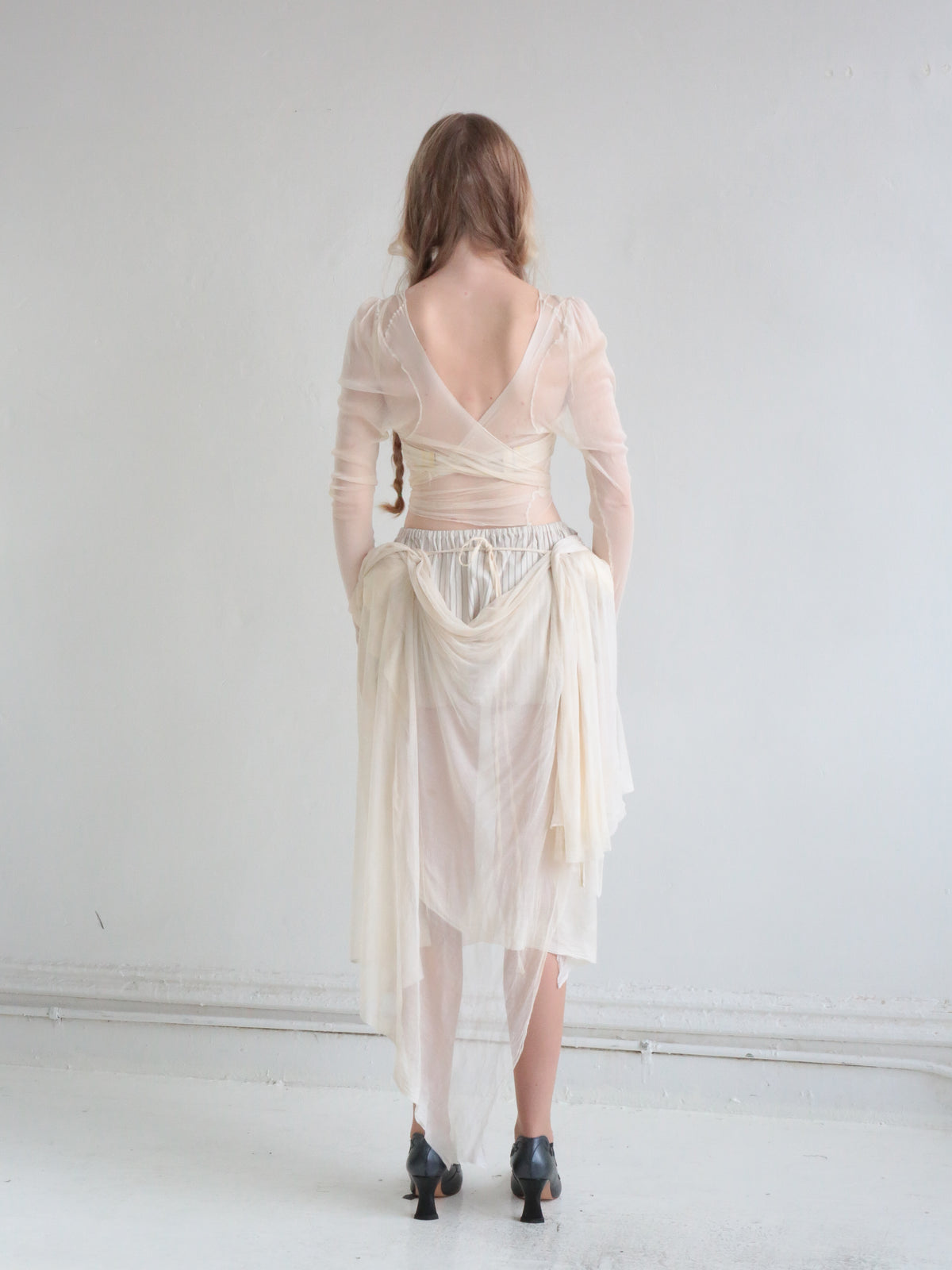 BALLET WRAP TOP cream mesh
