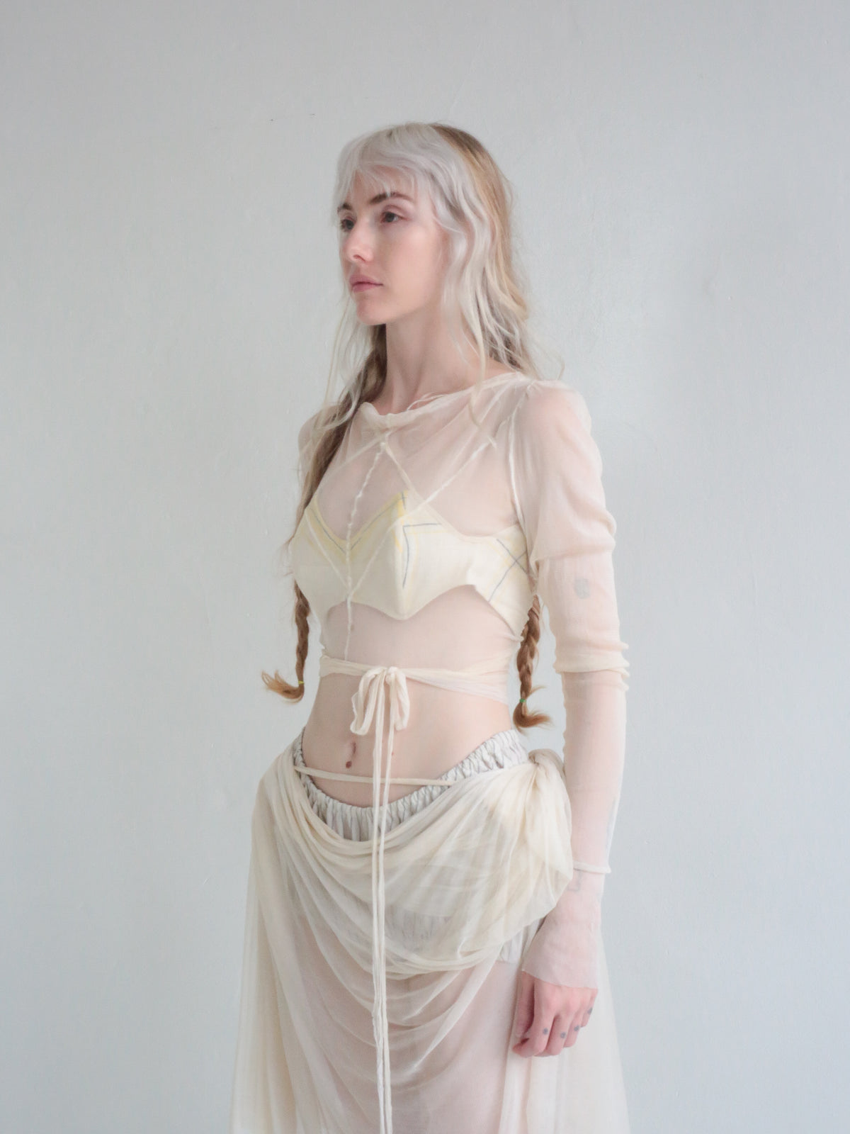 BALLET WRAP TOP cream mesh