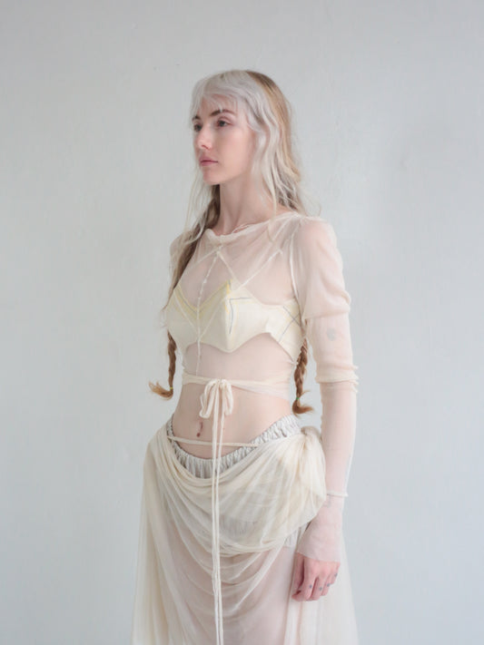 BALLET WRAP TOP cream mesh