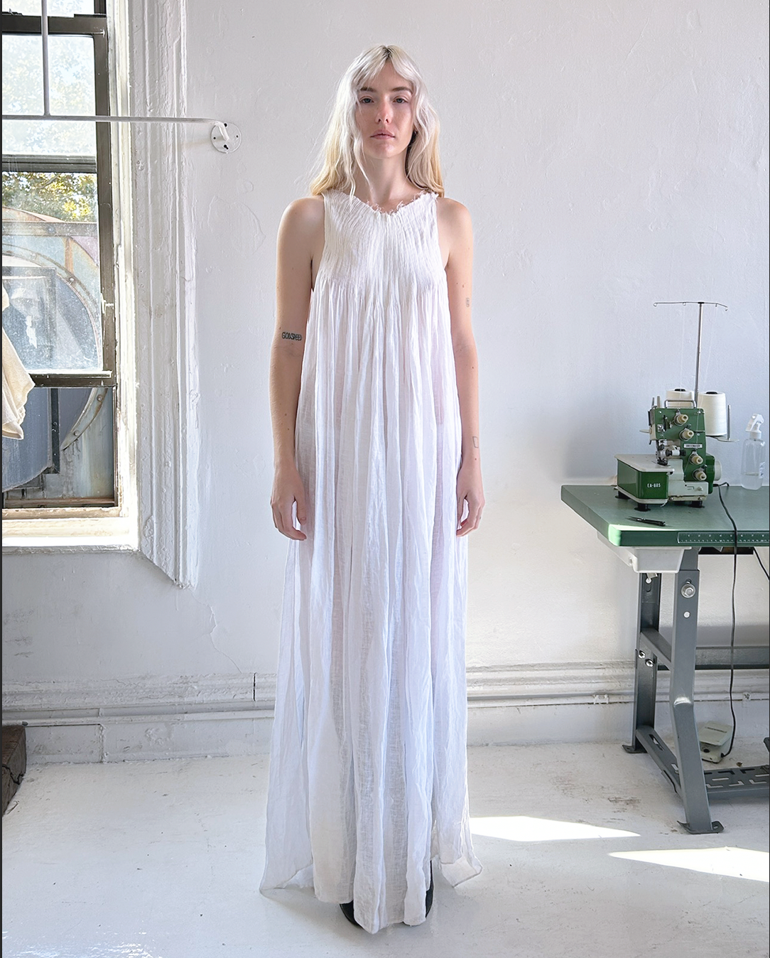 SMOCKED SHEATH DRESS