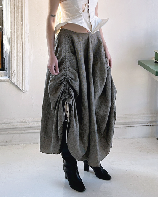 GODET SKIRT / houndstooth linen