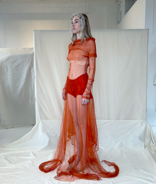 MESH GOWN (deep coral)