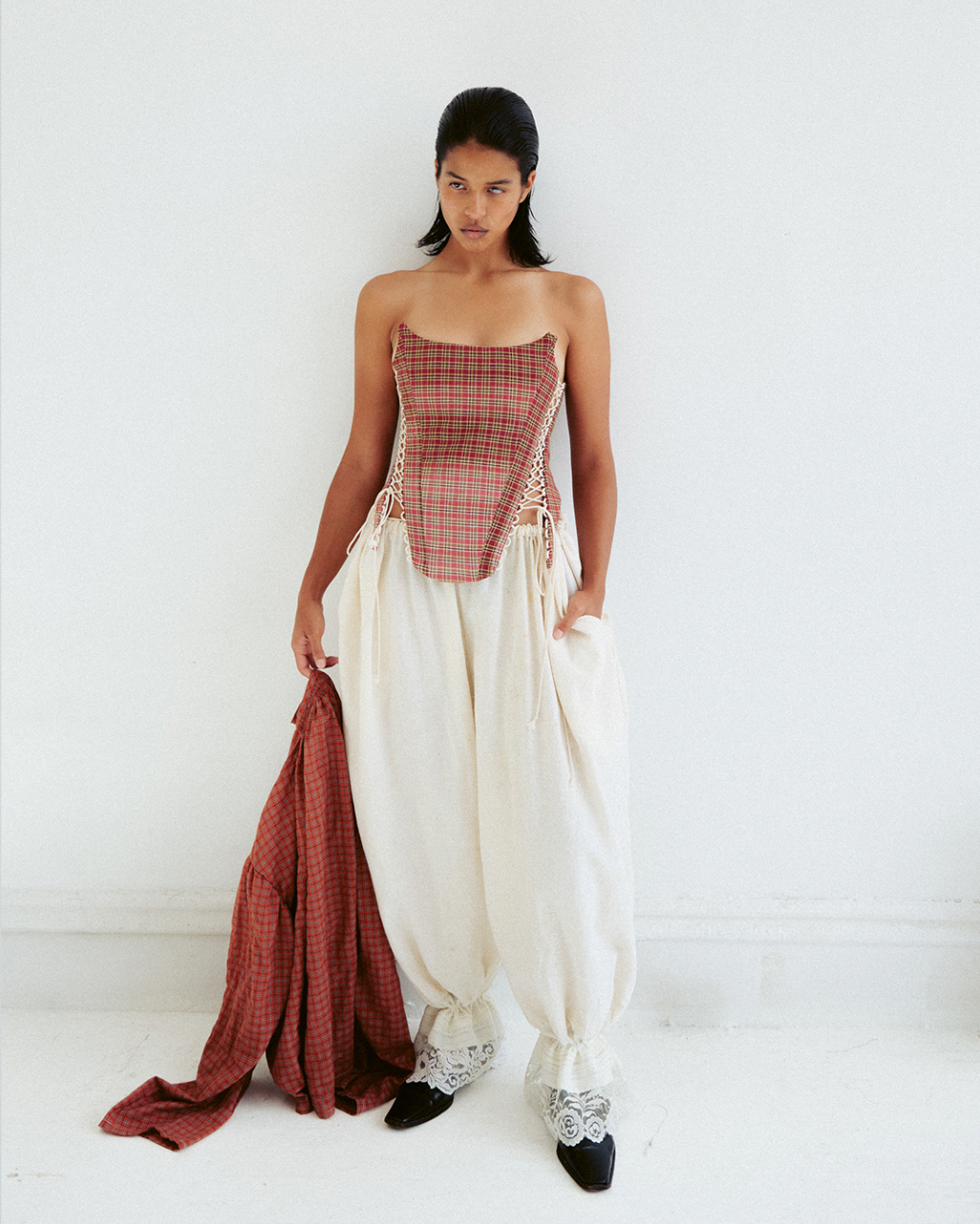 STOMACHER / plaid curtain