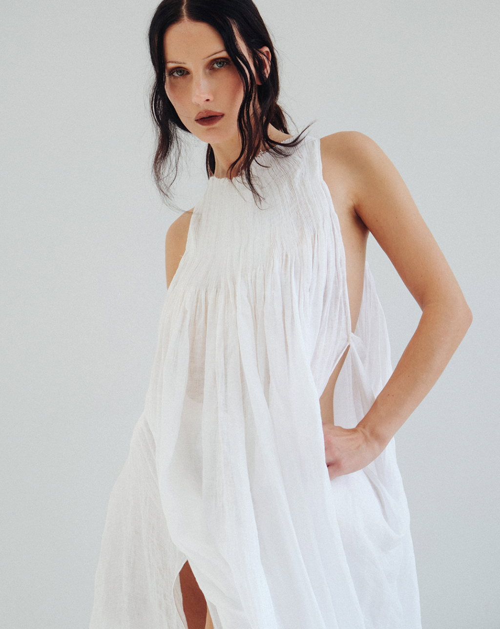 SMOCKED SHEATH DRESS
